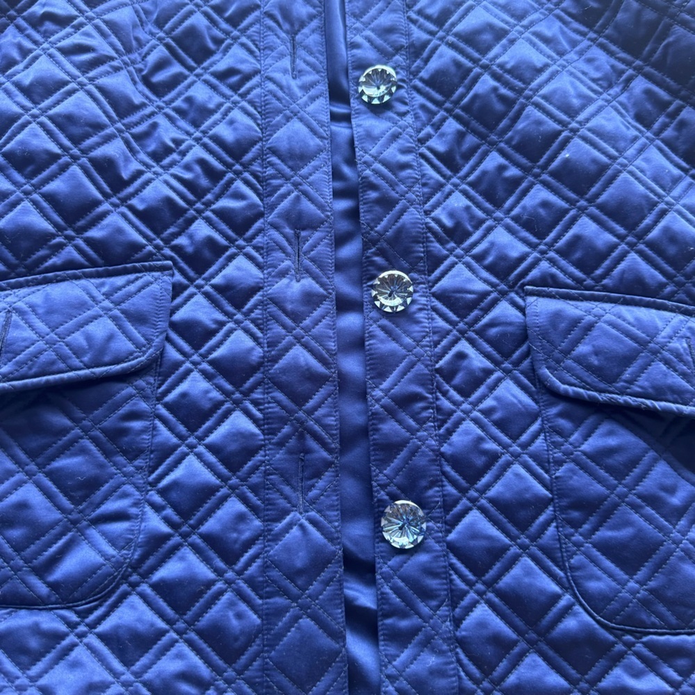Hill House Navy Duvet Quilted Jacket‎ with Little Blue Collar, Size Medium - Picture 6 of 8